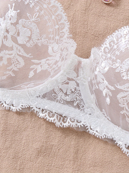 Women's Floral Embroidered Sheer Lingerie Set - XS to XXL
