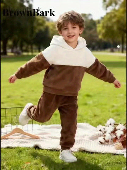 Boys' Cozy Fleece Hoodie & Pants Set - Gray & White Geometric Pattern, Long Sleeve Pullover with Hood, Soft Knit Fabric, Perfect for Fall & Winter, Casual Style, Everyday Comfort, Everyday Comfort Wear | Geometric Pattern Hoo