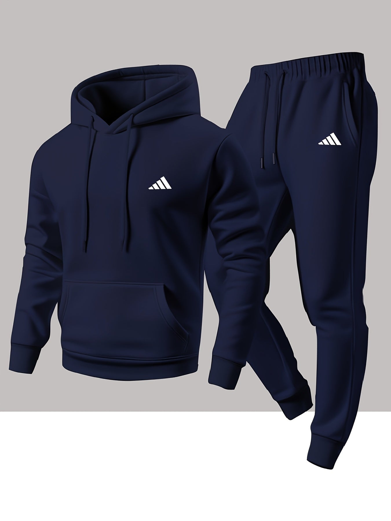 Men'S Trendy And Minimalist Triangular Striped Logo Hoodie And Sweatpants Set for Spring And Autumn, Featuring a Loose And Comfortable Design Suitable for Sports And Leisure, Machine Washable