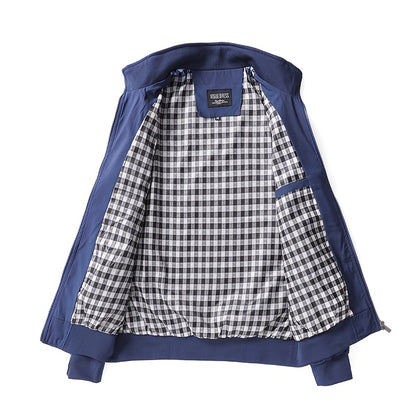 Men's Casual Royal Blue Bomber Jacket - Full Zip, Loose Fit, Polyester, Stand Collar, Long Sleeve, Lightweight & Durable for Spring and Fall, Casual Outerwear | Ribbed Cuff Sleeves | Durable Outerwear