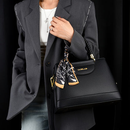 Chic Women's Shoulder Bag with Scarf Accent and Adjustable Strap