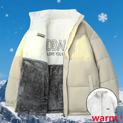 Men's Dual-Sided Insulated Jacket with Full-Zip Closure & Stand Collar - Reversible Winter Coat with Warm Filling, Machine Washable, White & Black Outer Layers, Casual & Formal Outerwear for Skiing, Snowboarding, Everyday Use