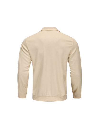 1pc Men'S Casual Polyester Zip-Up Jacket with Lapel Collar, Solid Color, Slight Stretch, Woven Fabric, Regular Fit, No Lining - Spring/Fall Outerwear