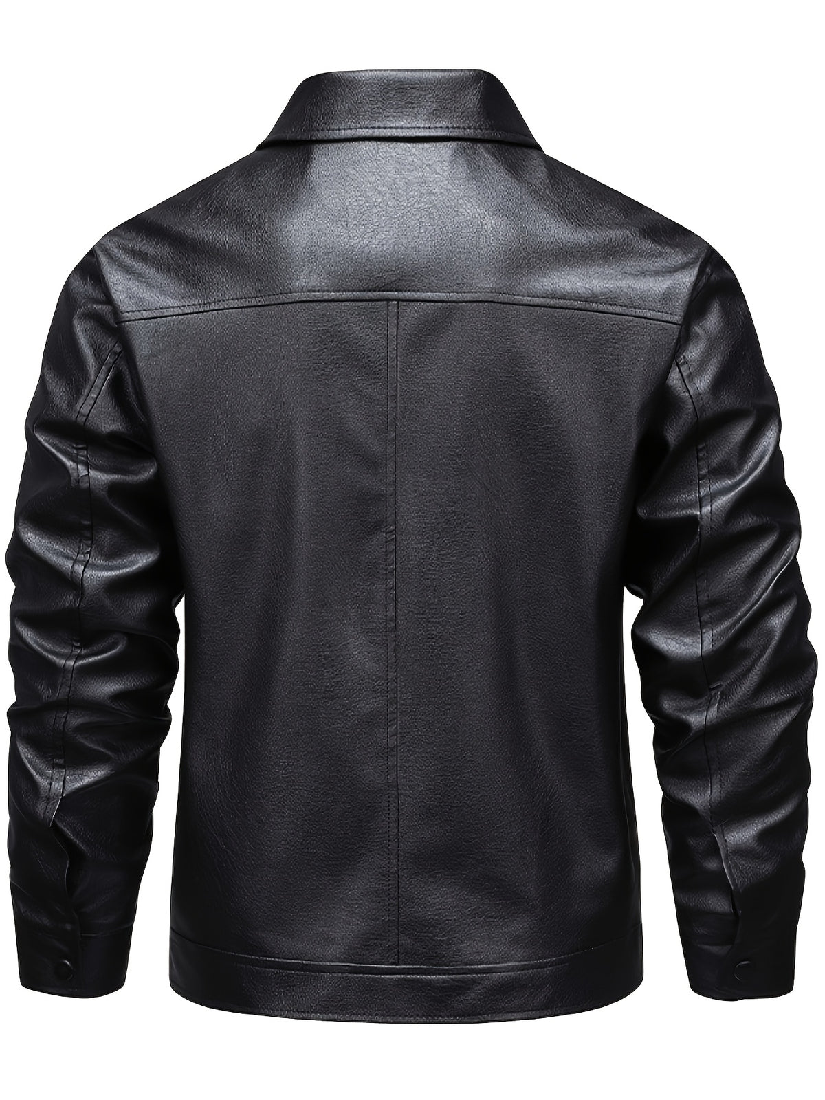 Men's Casual Lapel Zip-Up Jacket Lightweight PU Outerwear