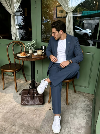 Men's Light Luxury 2-Piece Suit Set with Lapel Collar