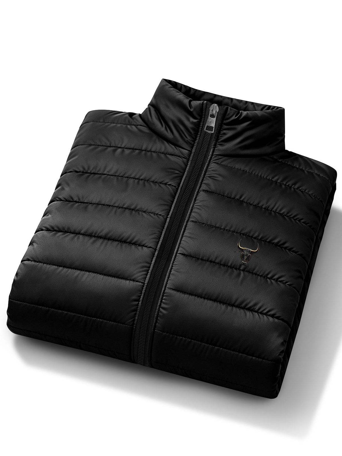 Men's Stand Collar Padded Jacket with Bull Head Print for Fall