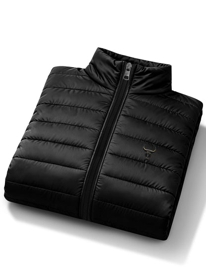 Men's Stand Collar Padded Jacket with Bull Head Print for Fall