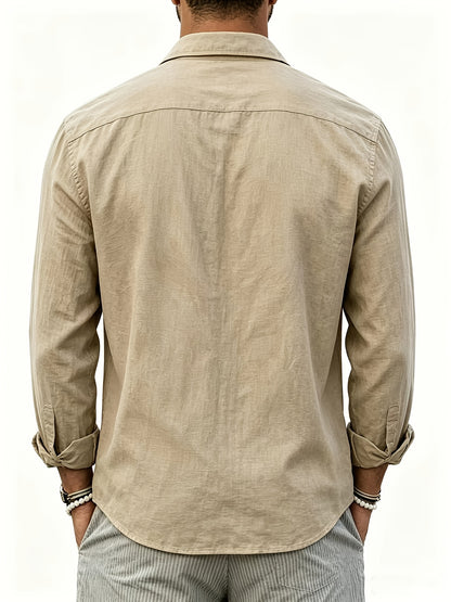 Men's Linen Blend Long Sleeve Casual Shirt for Spring Summer