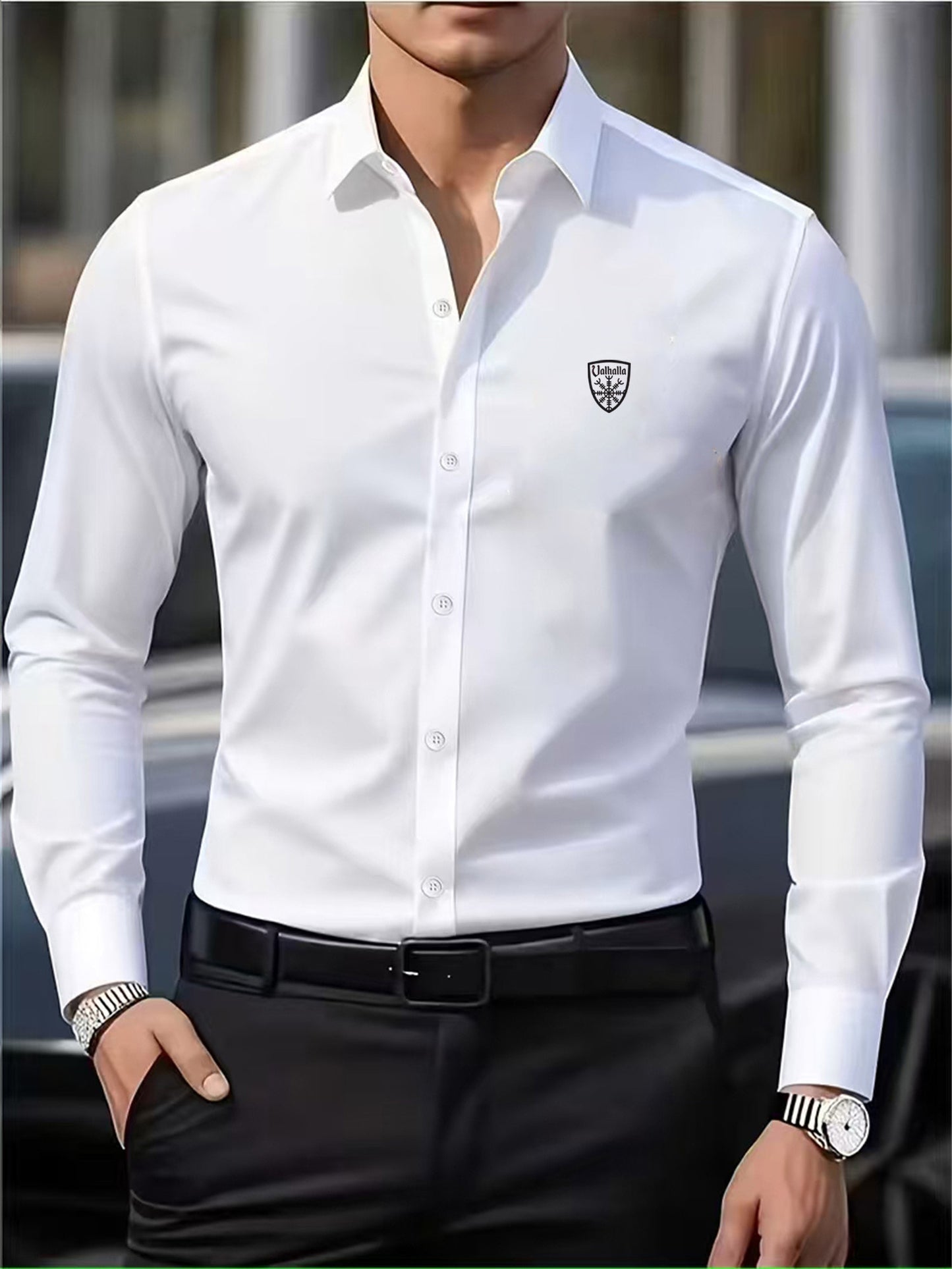 Men's Casual Business Shirt Short Sleeve Polyester Top