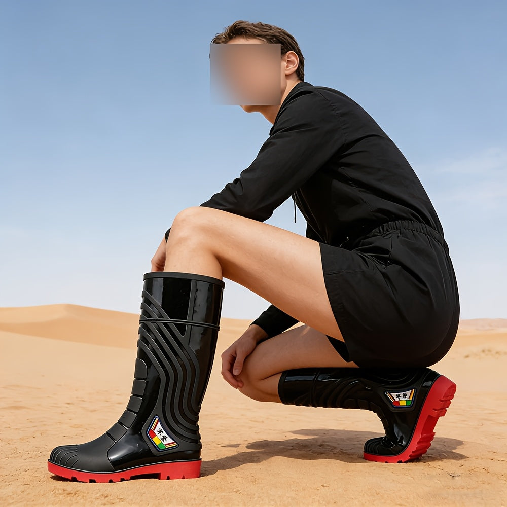 Men's High-Top PVC Rain Boots with Durable Sole for Outdoor Use