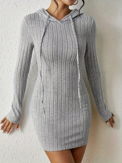 Solid Color Casual Dress For Fall And Winter, Hooded Casual Slim Fit Dress, Women's Clothing