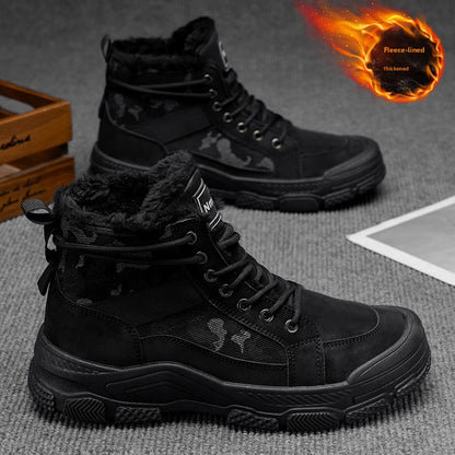 Men's High-Top Winter Boots with -Like Collar & - Heavy-Duty PU Upper, PVC Sole, Beige/Tan Lace-Up Snow Boots for Ice, Slush,, Outdoor (Warm Cold Weather Footwear)