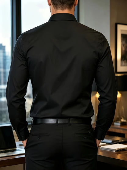 Men's Long Sleeve Business Shirt, Lightweight Breathable Polyester
