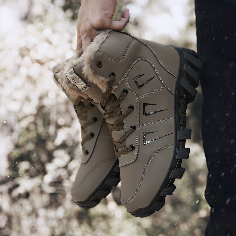 Տղամարդկանց և կանանց ձմեռային ամուր կոշիկներ՝ -like Texture և TPR ներբանով, կապիչներով մինչև կոճը բարձր, կամարի հենարանով, ամուր ակոսով և ձյան, սառույցի, ցեխի, խոտածածկի համար նախատեսված տաք, ամենագնաց կարճ կոշիկներ տղամարդկանց և կանանց համար (հարմար)