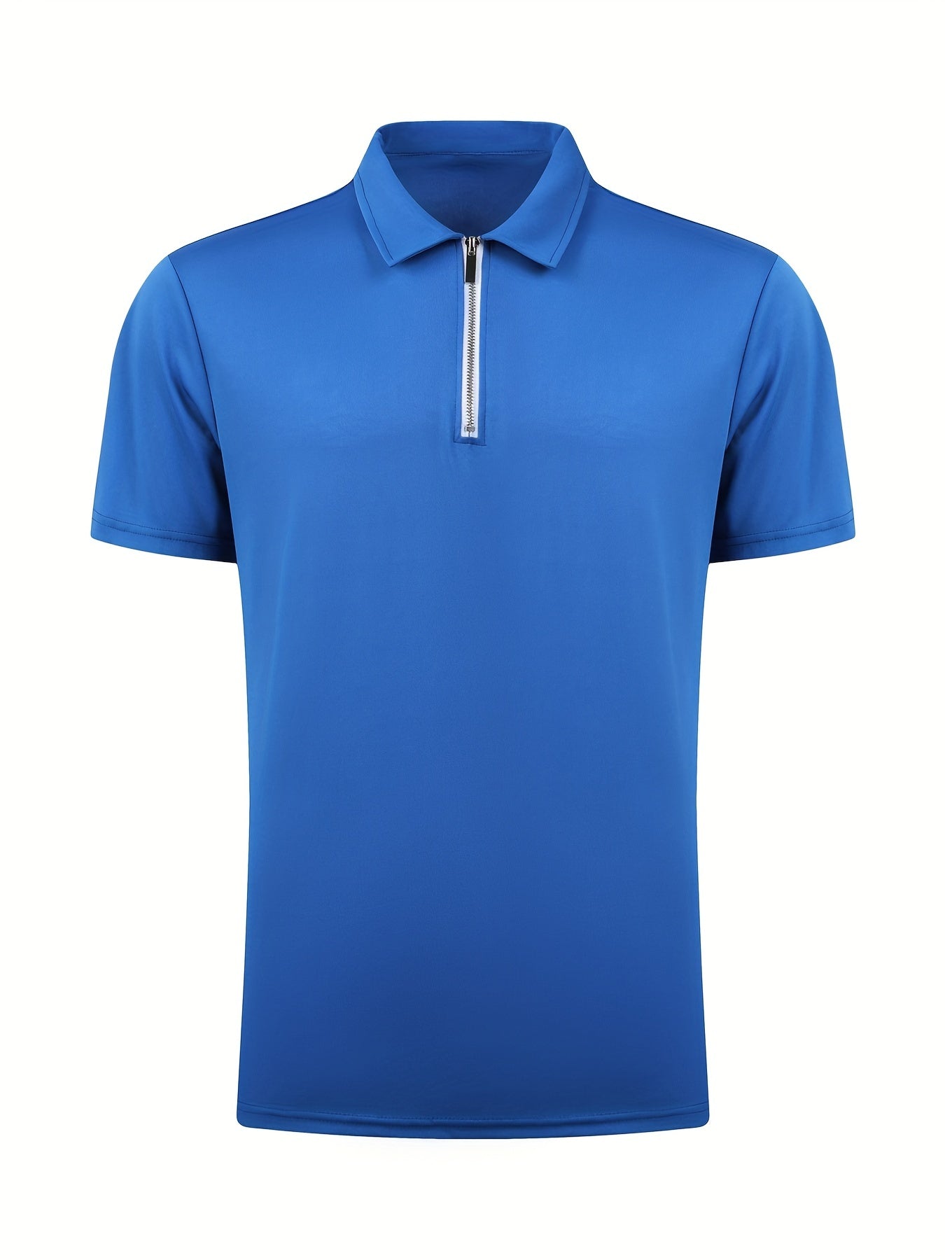 [Golf Apparel] Men's Classic White Shirt - Casual Summer Style with Short Sleeves, Zipper Collar, and Stretch Polyester Fabric - Perfect for Streetwear & Golf