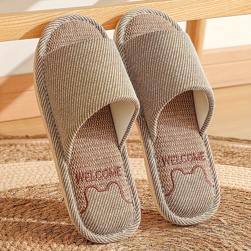 Unisex Cozy Linen Slip-On Slippers with Anti-Slip EVA Sole