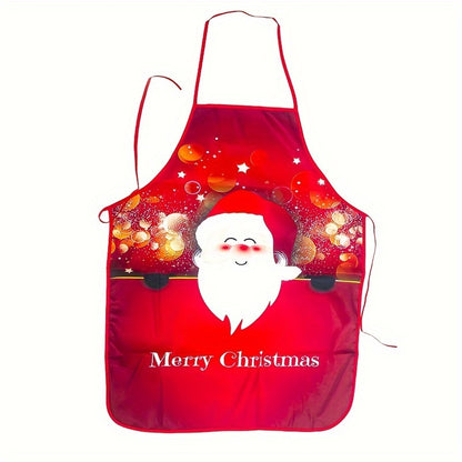 1pc, Christmas Apron Set, Polyester Fabric Printed Xmas Kitchen Aprons With Festive Designs, Holiday Cooking & Baking Accessories