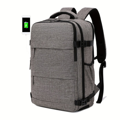 Women'S Travel Backpack, Flight Approved, Expandable Large Capacity Luggage Daypack, Business Weekend Bag with Shoe Compartment, Back to School Backpack, Solid Color, Polyester, Adjustable Strap, Zipper Closure, USB Powered,
