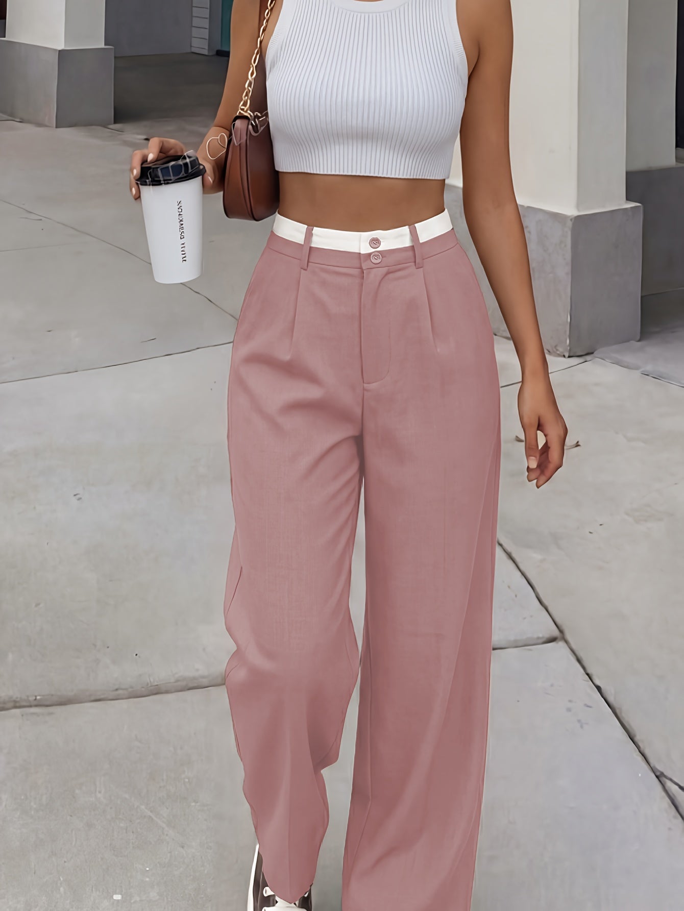 Women’s Retro High-Waisted Color-Block Casual Suit Pants