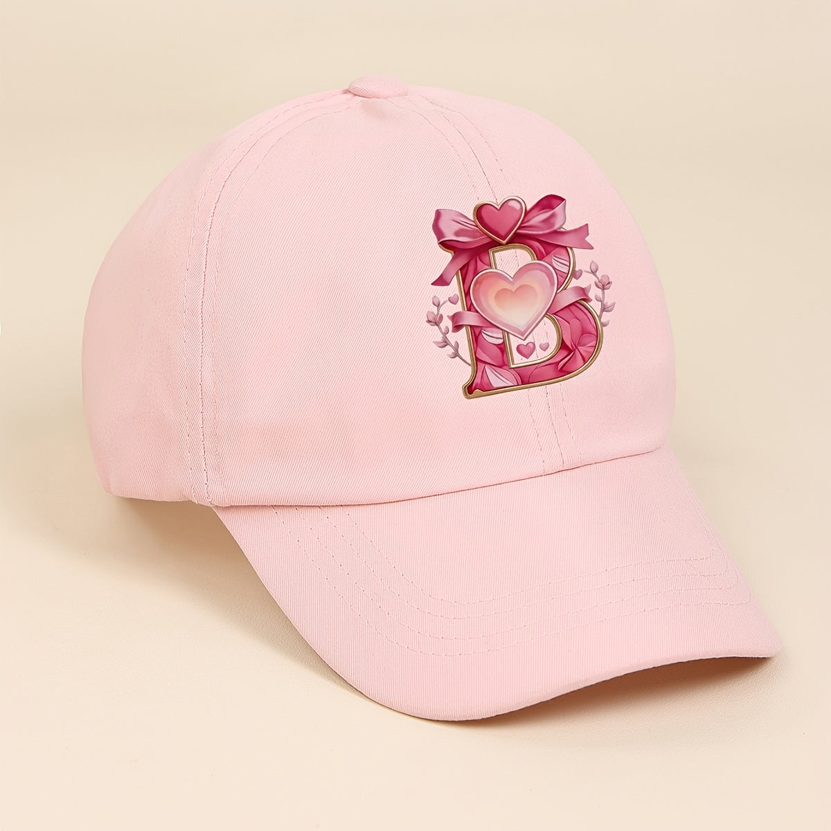 Adjustable Pink Baby Baseball Cap with Alphabet Heart Bow for Kids