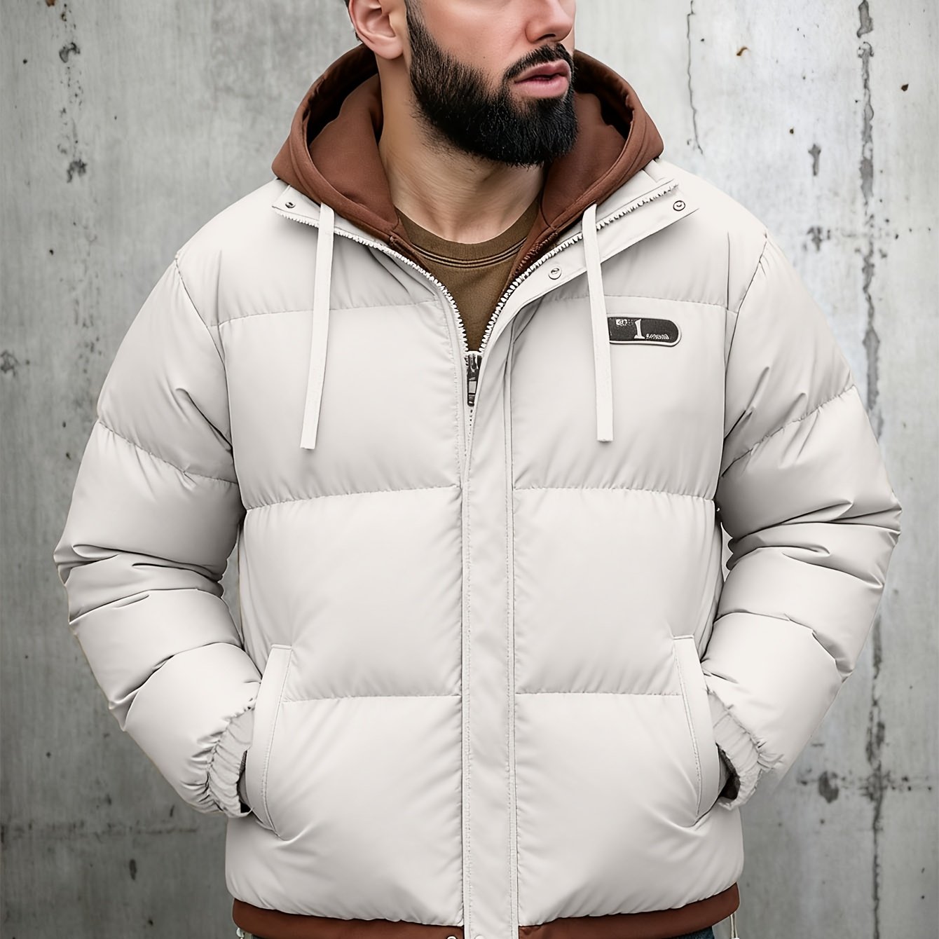 Men's Autumn and Winter Casual Fashion Faux Two-Piece Outerwear, Trendy Thickened Warm Comfortable Hooded Jacket