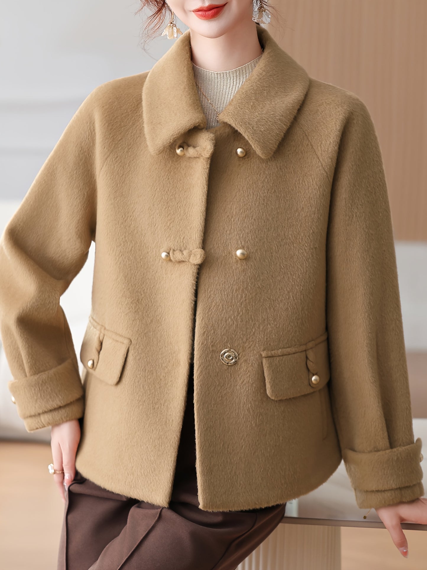 Snow Evening Women's 2025 New Winter Jacket - Short Wool-Blend Tweed Coat for Moms & Seniors, Thickened Warm Collar with Golden Buttons, Elegant Cold-Resistant Outerwear, Hand Washable (Grey/Black) - Professional & Casual Win