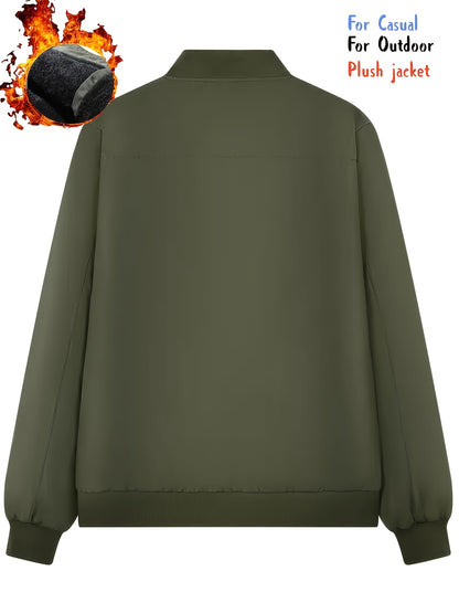 Men's Thermal Bomber Jacket - Heavyweight Winter Coat with Zippered Pocket, Casual Black Jacket, Polyester Outerwear for Men, Ideal for Aviation & Everyday Use, Casual Jacket For Men, Lightweight Jacket For Men, Winter Clothe