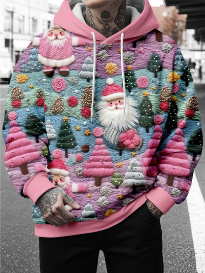 Men's Christmas Hooded Sweatshirt with Santa Reindeer Snowflake Print Hoodie - Loose Fit Long Sleeve Pullover Sweater for Holiday Parties, Winter Clothing & Casual Wear - Machine Washable Festive Attire, PLUS SIZE
