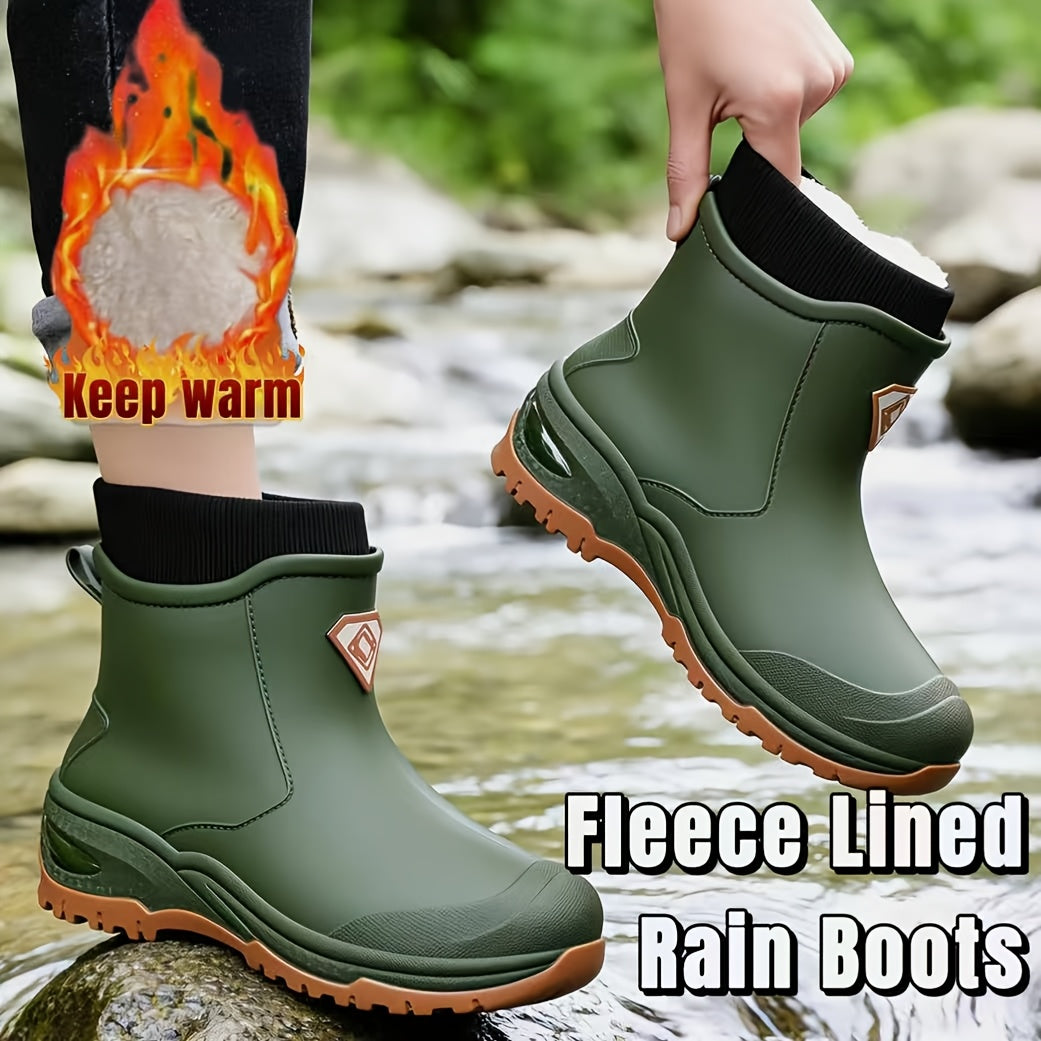 Unisex Winter Plush-Lined Rubber Rain Boots - Slip-Resistant