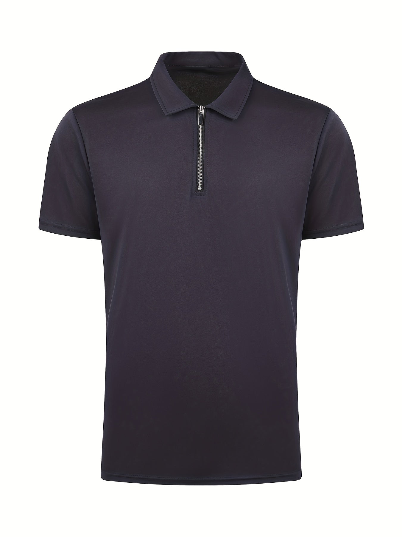 [Golf Apparel] Men's Classic White Shirt - Casual Summer Style with Short Sleeves, Zipper Collar, and Stretch Polyester Fabric - Perfect for Streetwear & Golf