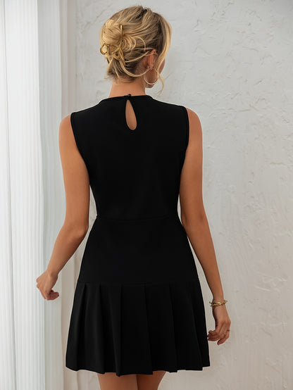 A Black Sleeveless Solid Color Ruffled Mini Dress for Women, Perfect for Birthdays, Parties, And Cocktail Events.