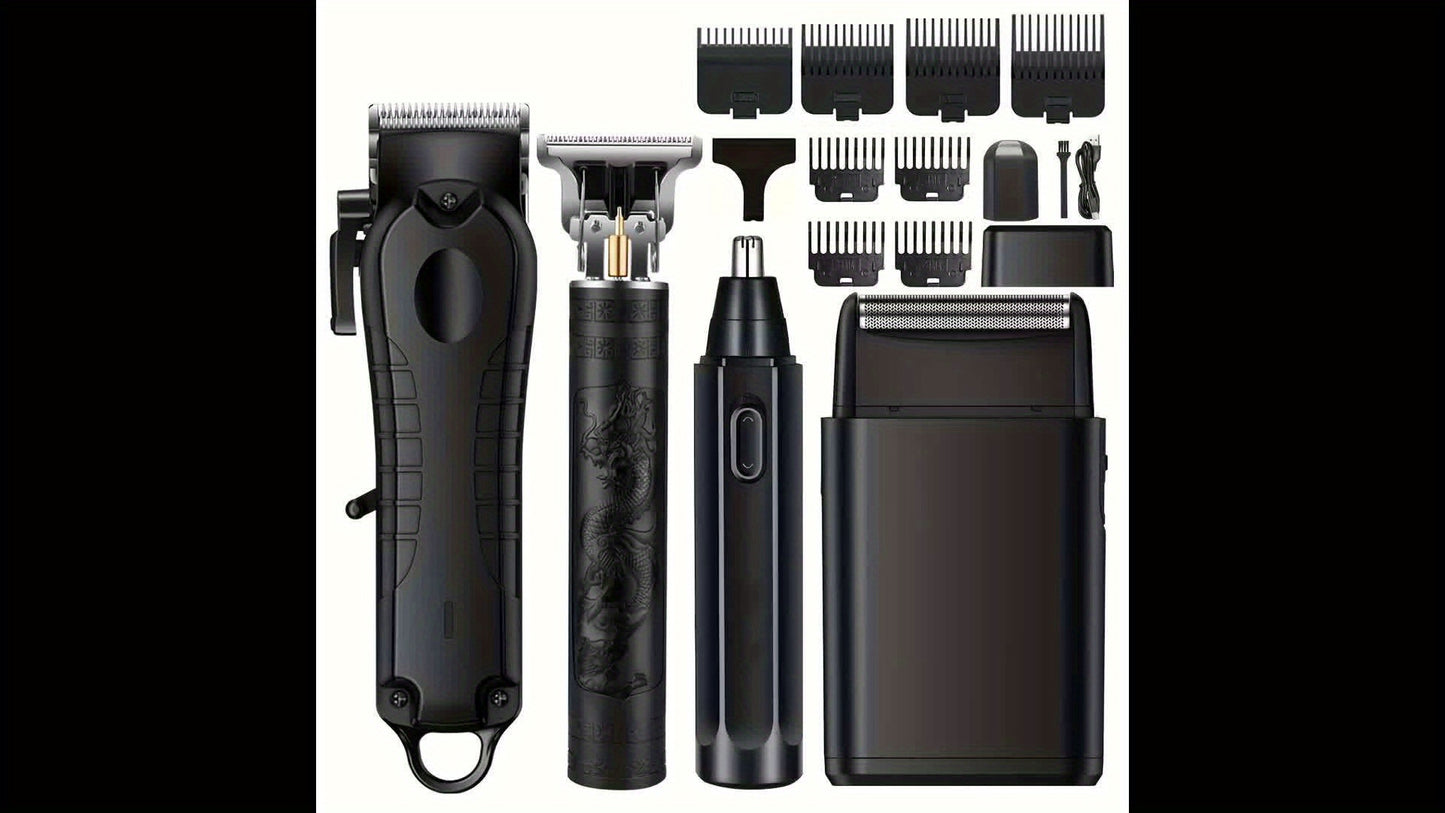 1pc/4pcs Men'S Grooming Kit, Hair Clipper, Electric Shaver, Nose Trimmer, Beard Trimmer, USB Rechargeable Multi-Functional Haircutting Set, Perfect for Beard and Hair Trimming, Travel Essentials, Father'S Day Gift