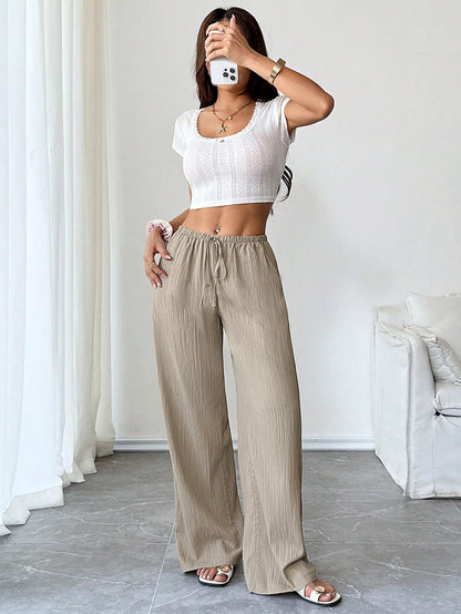 Women's High-Waisted Wide Leg Belted Pants for Spring Summer
