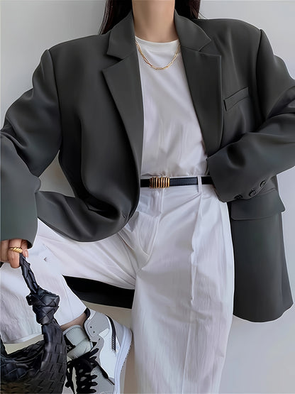 Կանացի շքեղ, առօրյա բլեյզեր՝ պոլիեսթերից, միագույն, երկար թևքերով, կոճակներով առջևի մասով և գրպաններով, ազատ չափսով, գարնանային/աշնանային բաճկոն, առօրյա հագուստի բաճկոն | մինիմալիստական ​​| մեկ օղակով բաճկոն