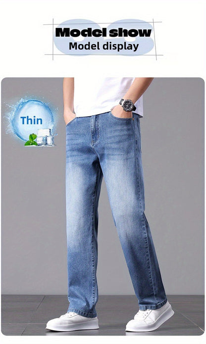 Men'S Stretchy Long Pants, Stylish And Versatile, Slim Fit, Breathable, Trendy Denim Trousers for Spring And Summer.