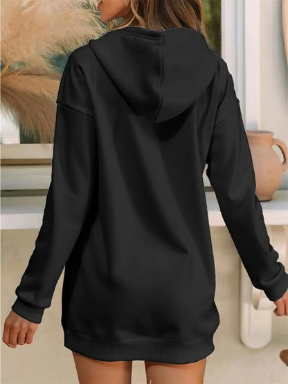 Կանացի էլեգանտ տառերով տպագիր գլխարկով սվիտեր - հաստ բրդյա աստառով երկար զգեստ՝ ոսկեգույն գրվածքով և ոսկեգույն գրվածքով, առջևի կայծակաճարմանդով փակվող, բոլոր եղանակների համար նախատեսված առօրյա էլեգանտ սվիտեր, գեղեցիկ վերնաշապիկ