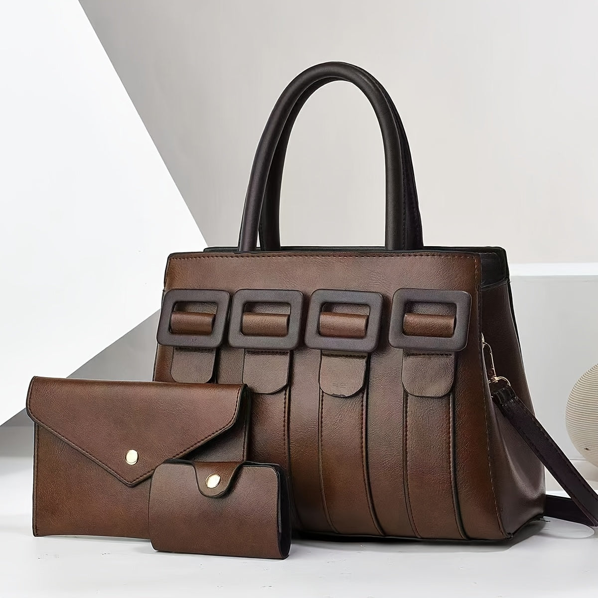 Women’s 3-Piece Faux Leather Handbag Set with Adjustable Strap