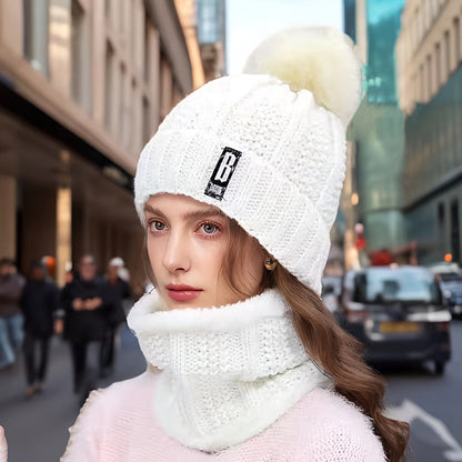 Նոր տարվա ակրիլային տրիկոտաժե գլխարկ՝ պոմպոններով և համապատասխան շարֆով - շնչող, առաձգական, ջերմային տրիկոտաժե գլխարկ և պարանոցի տաքացուցիչ կանանց համար՝ կոճակով փակվող - ձեռքով լվացվող