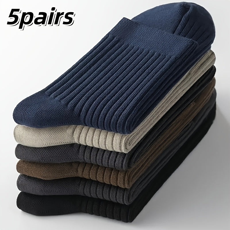 Men's Solid Color Crew Socks, Sweat-Absorbent & Breathable