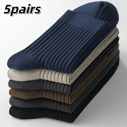 Men's Solid Color Crew Socks, Sweat-Absorbent & Breathable