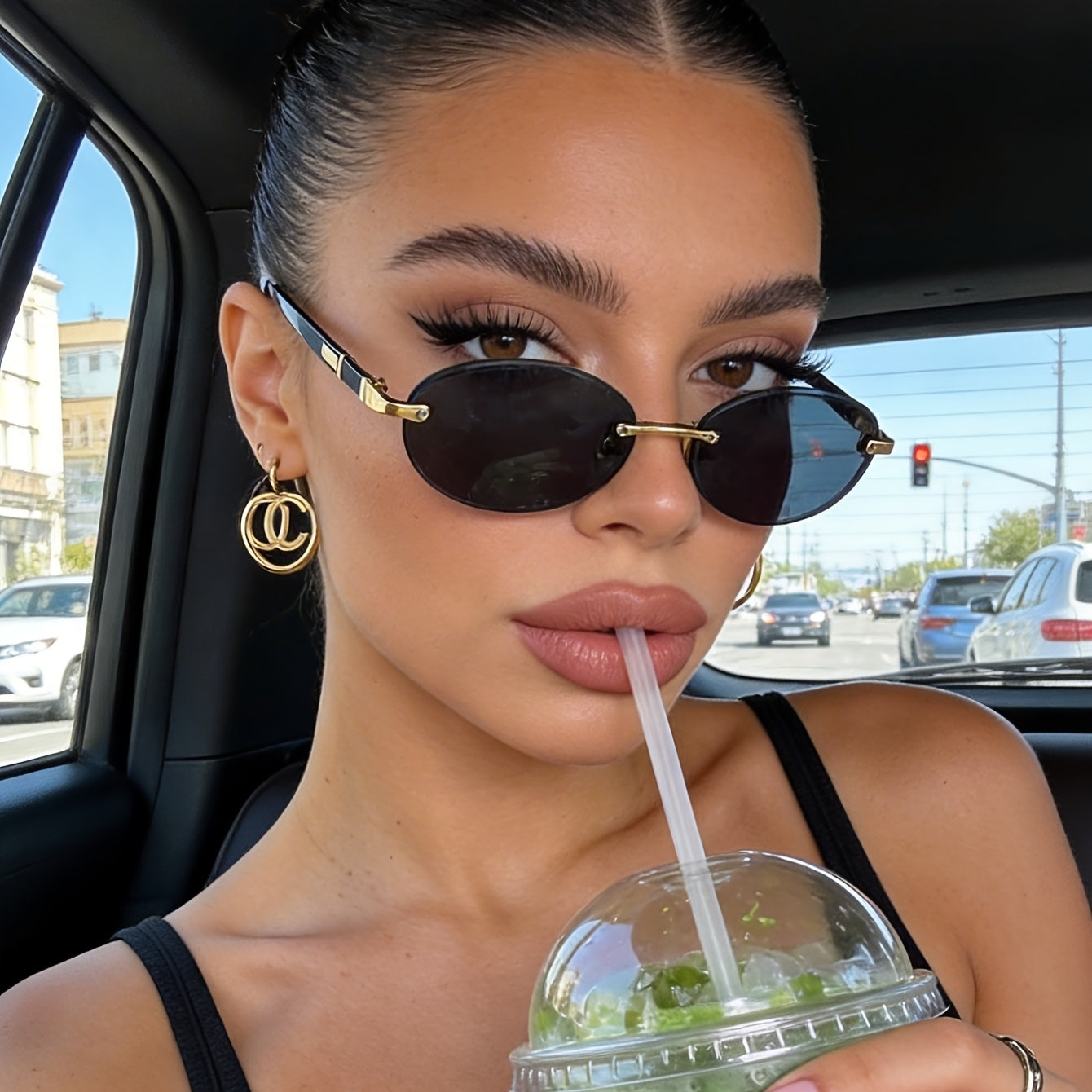 Women's Retro Rimless Square Black Glasses for Daily Wear