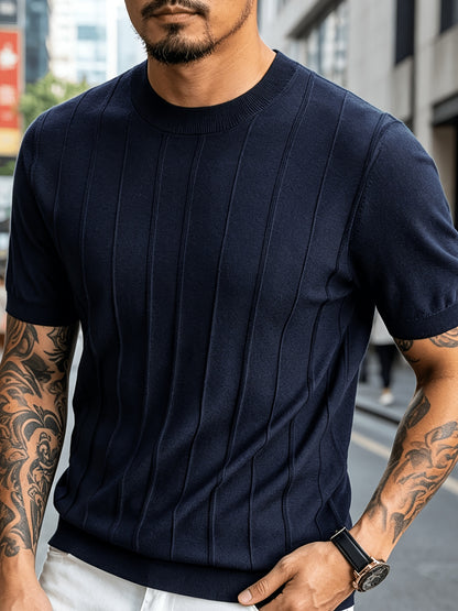 Men's Summer Slim Fit Rib Knit Crew Neck Short Sleeve Top