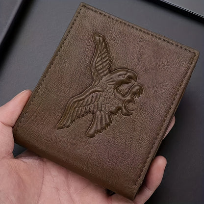 Men'S Short Horizontal Vintage Wallet with Embossed Design And Eagle Coin Pouch