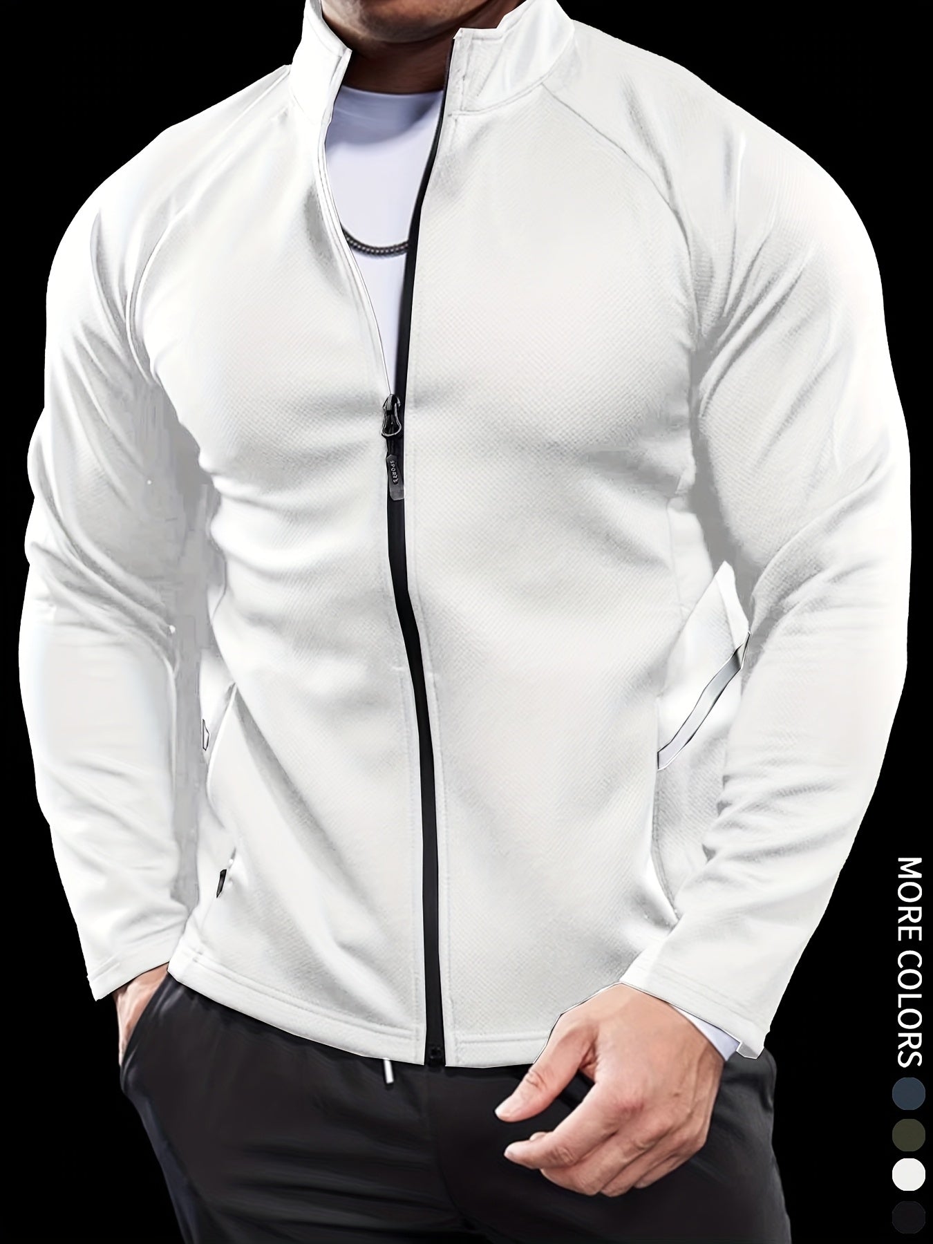 Men'S Slim Fit Quick-Dry Zip-Up Jacket - Lightweight Comfort Fabric, Stand Collar, Long Sleeves for Running & Outdoor Activities, Olive Green, Fall/Winter Casual Sportswear, Sportswear | Sleek Design | Durable Sportswear