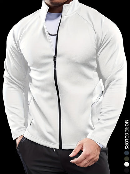 Men'S Slim Fit Quick-Dry Zip-Up Jacket - Lightweight Comfort Fabric, Stand Collar, Long Sleeves for Running & Outdoor Activities, Olive Green, Fall/Winter Casual Sportswear, Sportswear | Sleek Design | Durable Sportswear