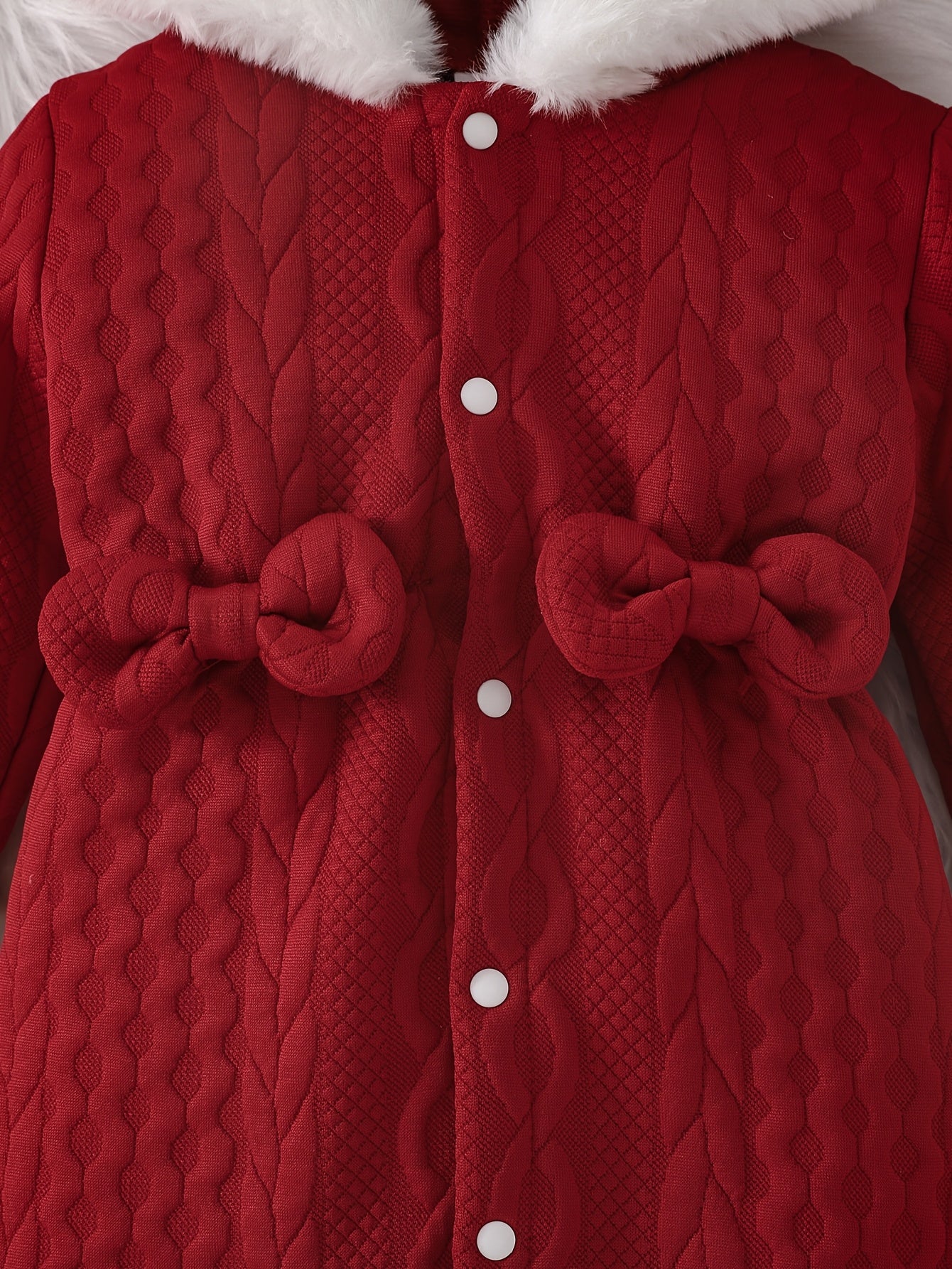 Baby Girl'S Cute Thickened Knit Romper with Hood and Bow Accent, Perfect for Outdoor Christmas and Autumn/Winter Wear, P101924, Perfect for Outdoor Christmas And Autumn/Winter