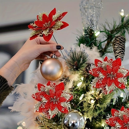 60 Shiny Flower Clips - 5.5-Inch Large Decorative Set, Suitable for Christmas, Weddings, New Year & Family Gatherings - Includes 30 Flowers & 30 Clips, Easy To Hang, Best For Christmas