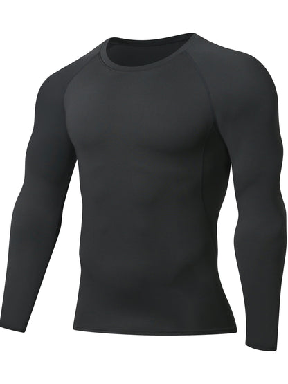 [Formfitting Shirt] Elite Athletic երկարաթև կոմպրեսիոն վերնաշապիկ - բարձր ձգվող, շնչող պոլիեսթեր և սպանդեքս խառնուրդ, պարանոցի պարանոց, անտեսանելի - իդեալական մկանային խմբերի պաշտպանության համար, մեքենայով լվացվող - կապույտ, մարզասրահի հագուստ