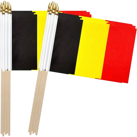 Set of 12 Small Belgian Polyester Flags on Wooden Poles, 12.7x20.3 cm - ayq