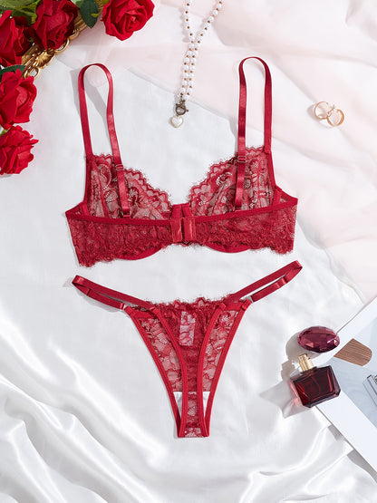 Sexy Lace Eyelash Strappy Lingerie Set for Women